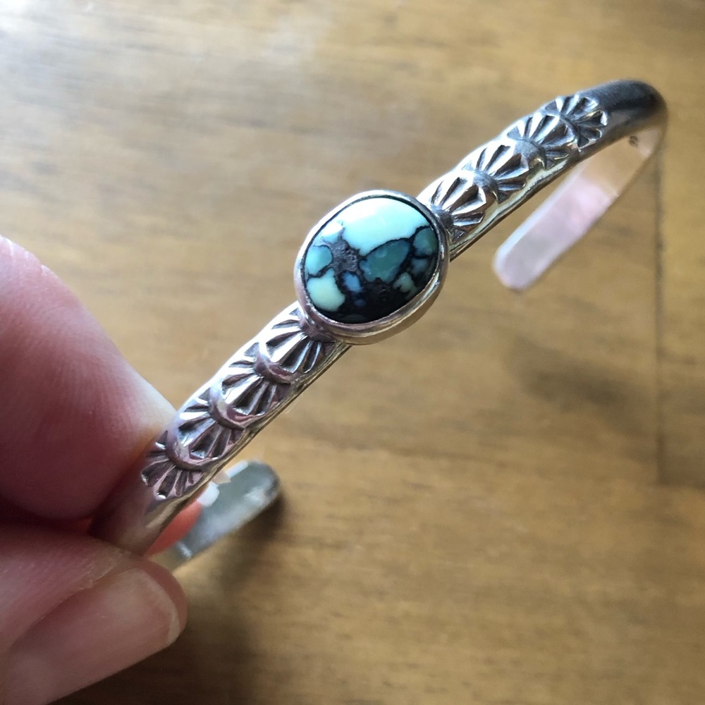 Turquoise Stamped Sterling Heavyweight Cuff Bracelet